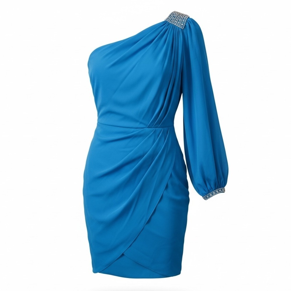 Laundry by Shelli Segal blue one shoulder mini dress, size 6